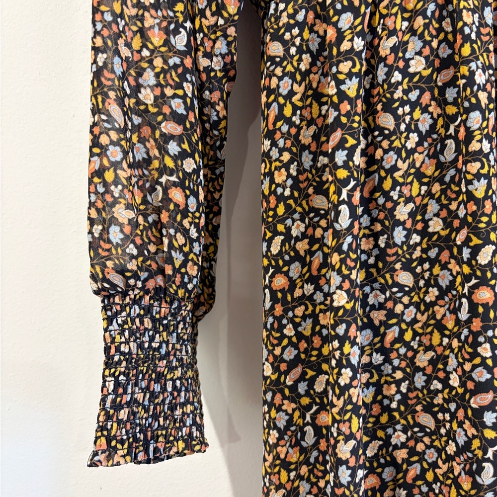 Madewell Floral Long Sleeve Smocked Sleeve Dress